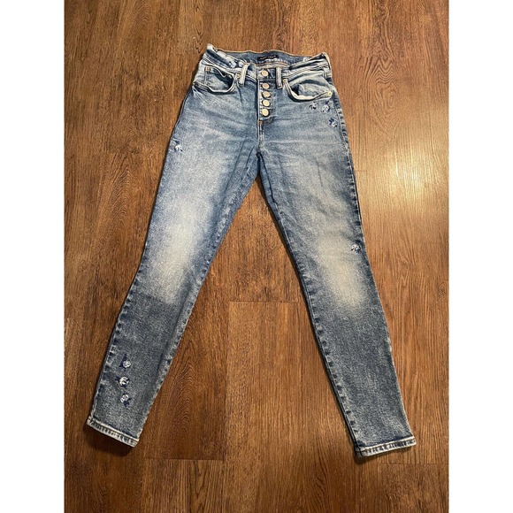Lucky Brand Denim - Lucky Brand Women's AVA Mid Rise Cropped Skinny Jeans Embroidered Size 0/25